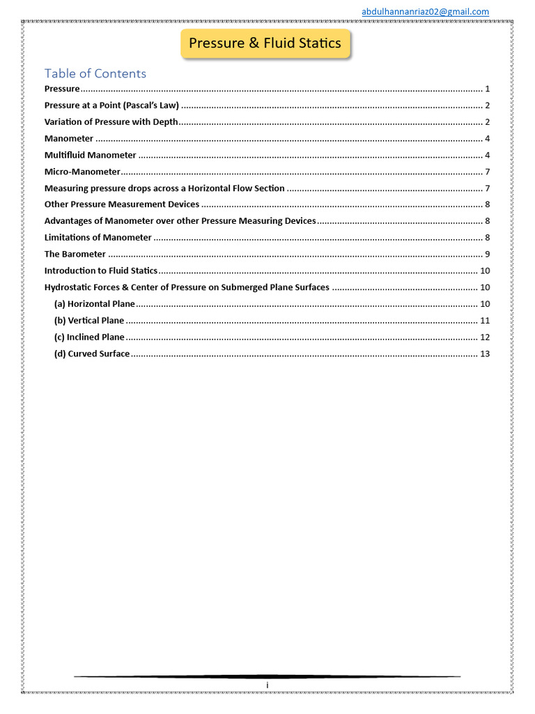 Pressure & Hydrostatic Pressure | PDF | Pressure Measurement | Pressure