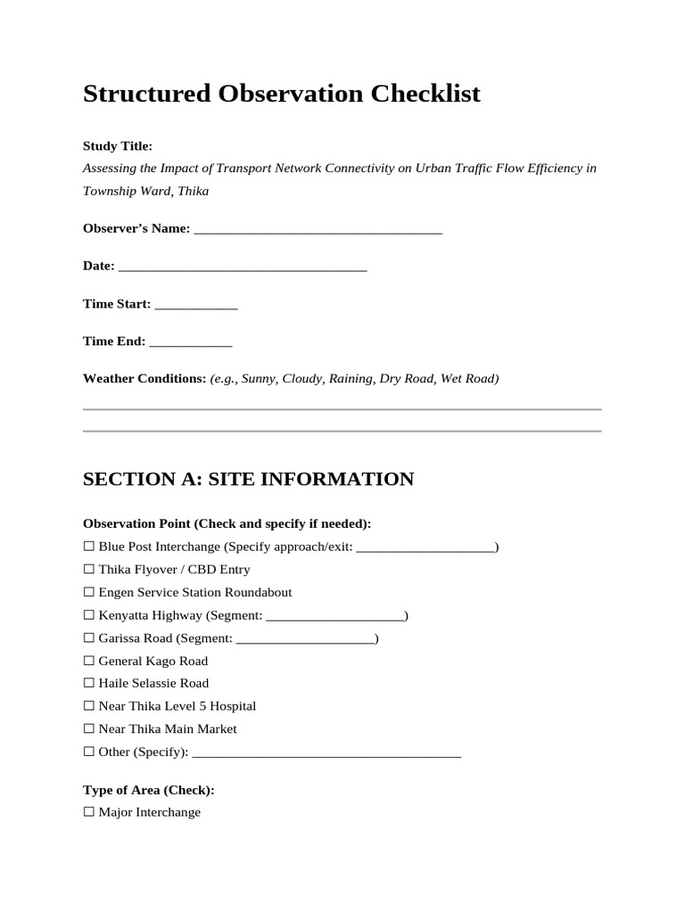 Urban Traffic Flow Observation Checklist | PDF | Road | Traffic