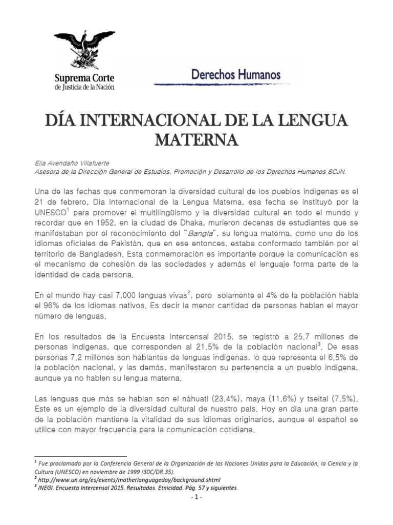 Día Internacional de la Lengua Materna | PDF | Nación | Gente indígena