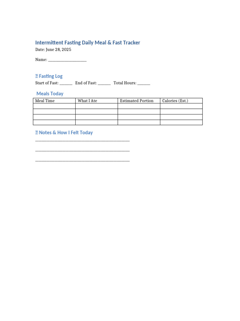 Fasting Meal Tracker Template | PDF