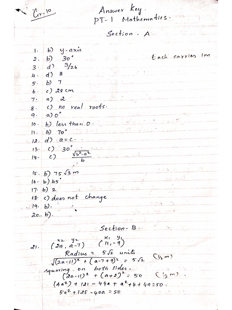 PT1-Maths Answer Key | PDF
