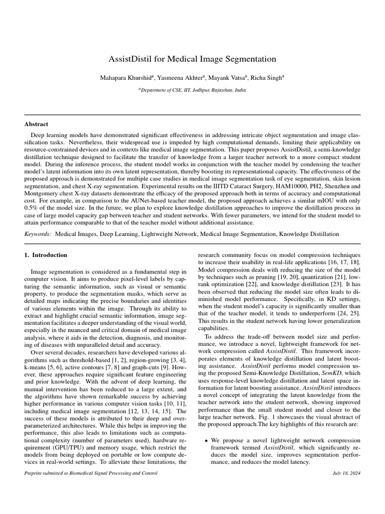 AssistDistil: Efficient Medical Image Segmentation | PDF | Image ...