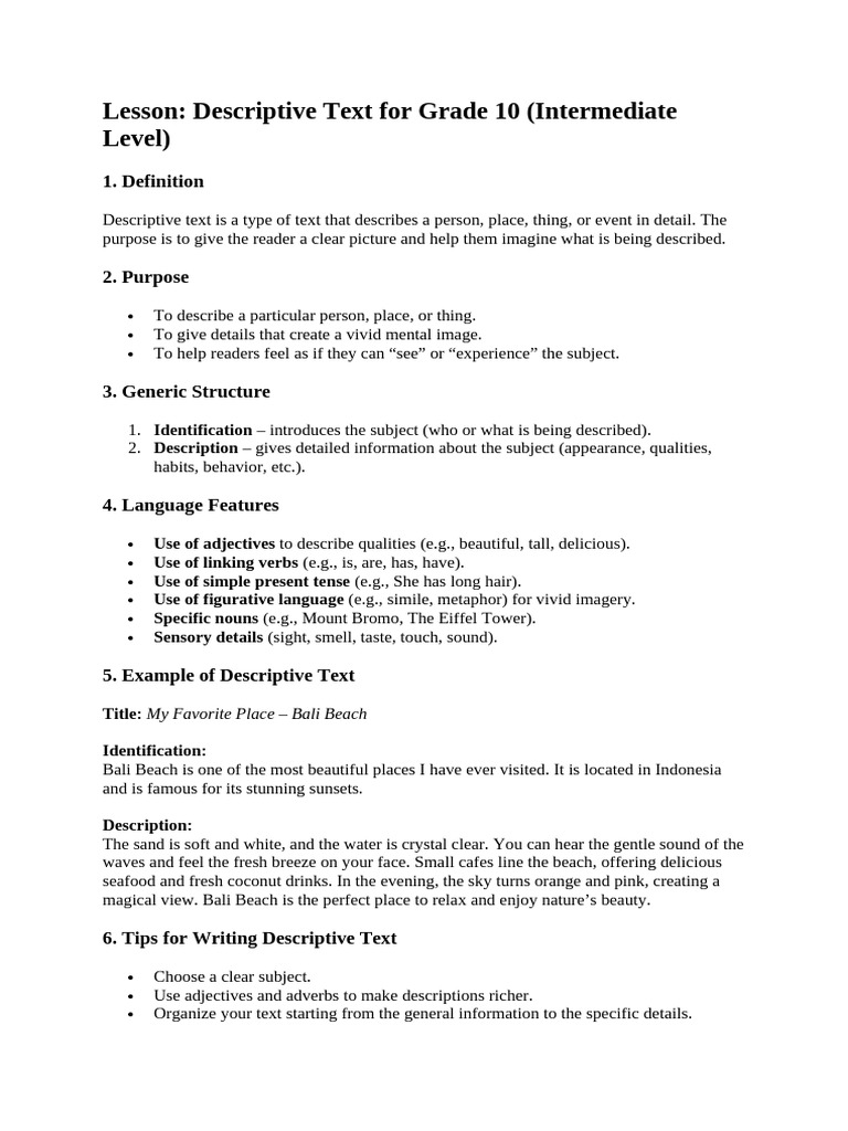 Understanding Descriptive Texts | PDF | Adjective | Verb