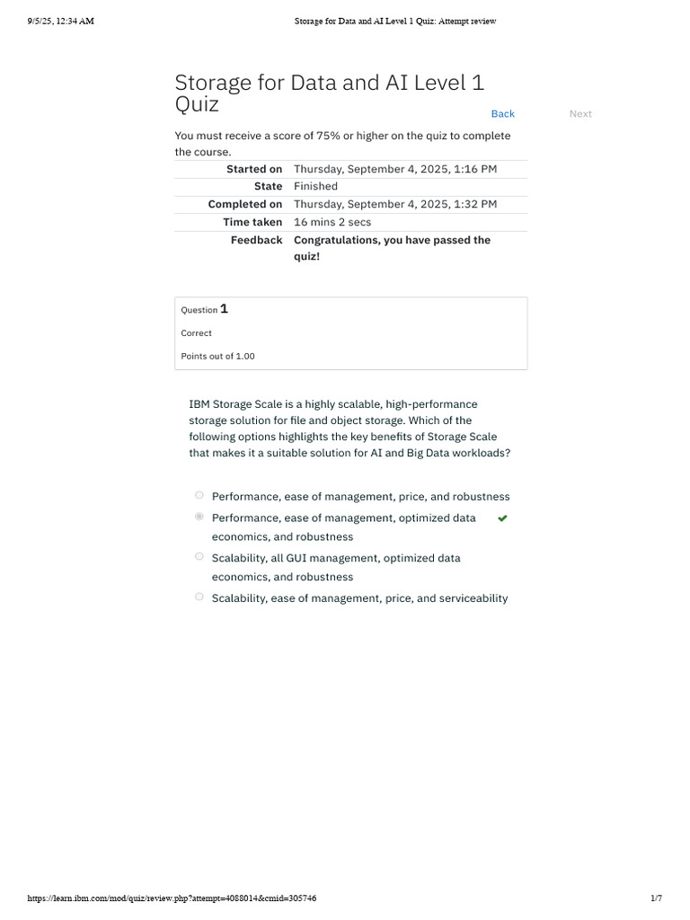 Data and AI Storage Quiz Results | PDF | Cloud Computing | Artificial ...