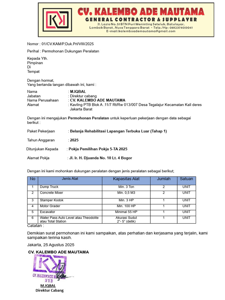 Permohonan Alat CV - kaleMBO Bogor | PDF