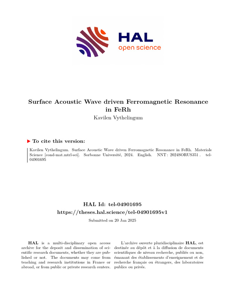 Surface Acoustic Wave Driven Ferromagnetic Resonance | PDF | Magnetism ...