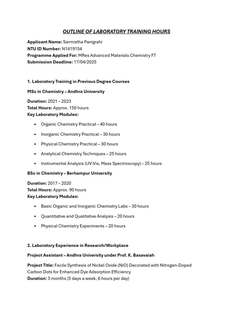 Laboratory Training Hours Summary | PDF