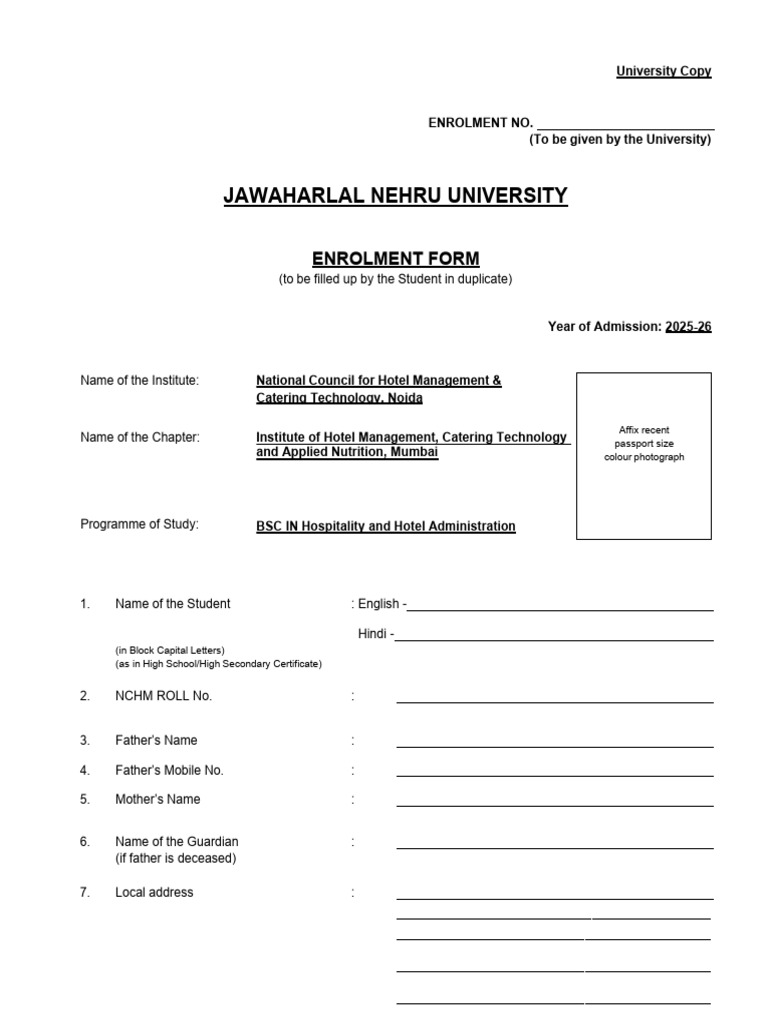 JNU Enrollment Form 2025-26 | PDF | Chess Openings | Chess