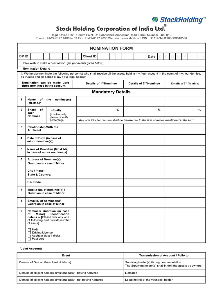 Nomination Form NSDL 310525 | PDF | Securities (Finance) | Private Law