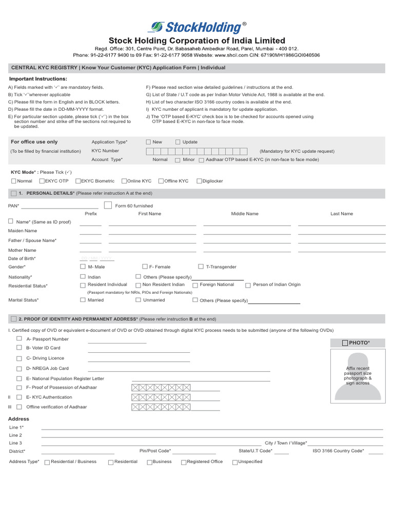 KYC Application Form Instructions | PDF | Identity Document