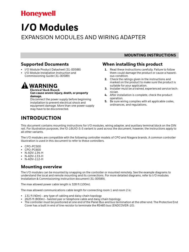 I/O Module Mounting Instructions | PDF | Network Topology | Electrical ...