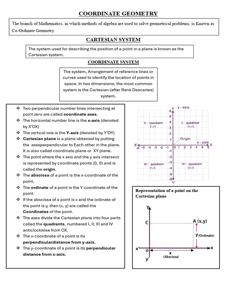 Chapter 3 Coordinate Geometry Mindmap 9th Pdf Cartesian