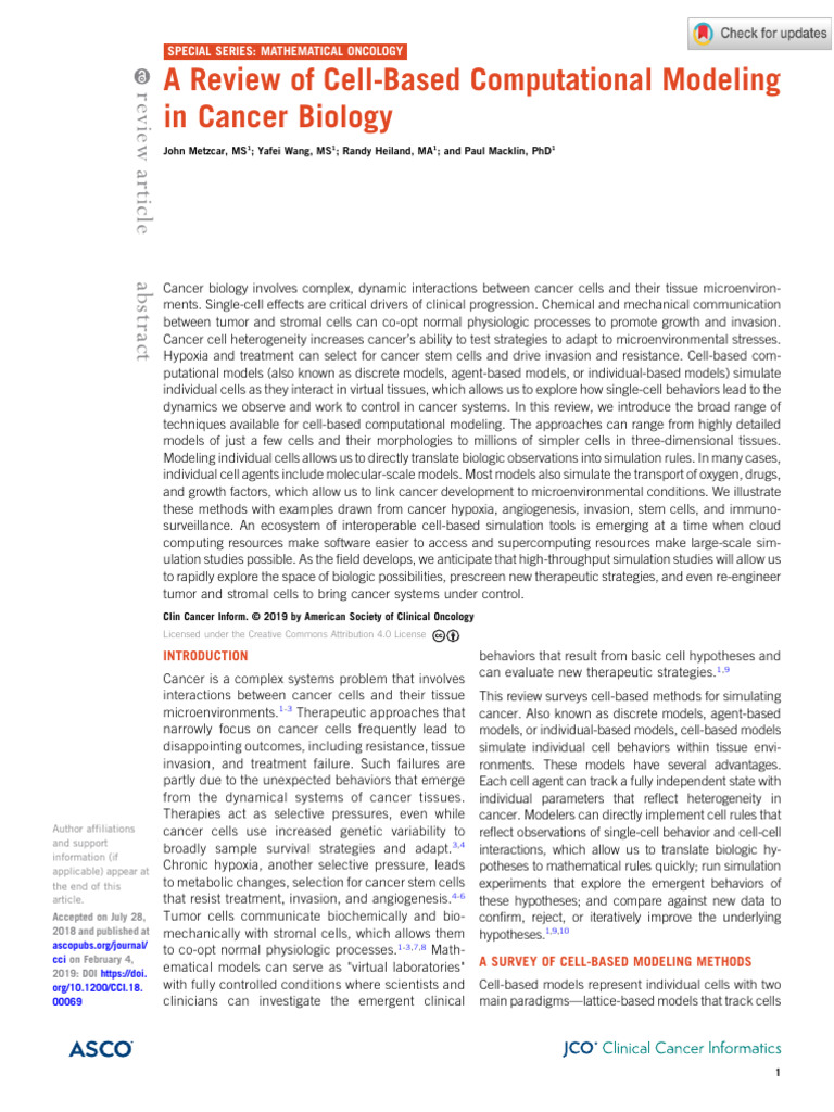 Metzcar Et Al 2019 A Review of Cell Based Computational Modeling in ...