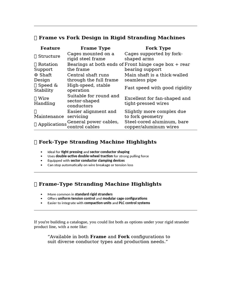 Frame vs Fork Design in Stranding Machines | PDF