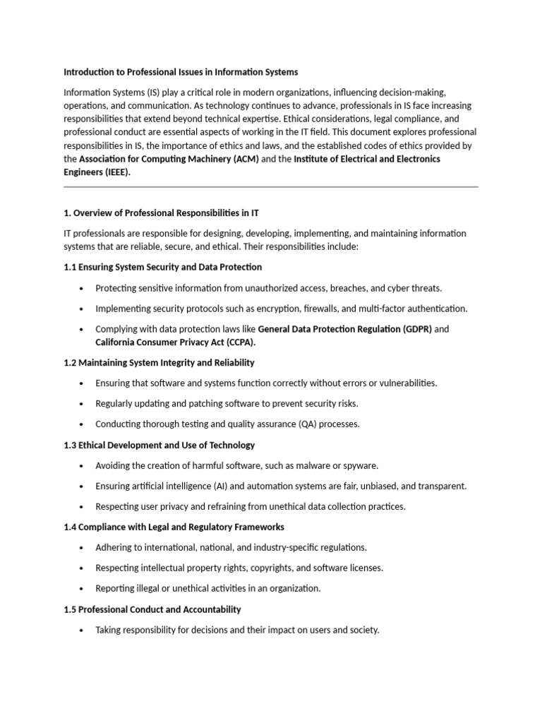 Professional Ethics in Information Systems | PDF | Computer Security ...