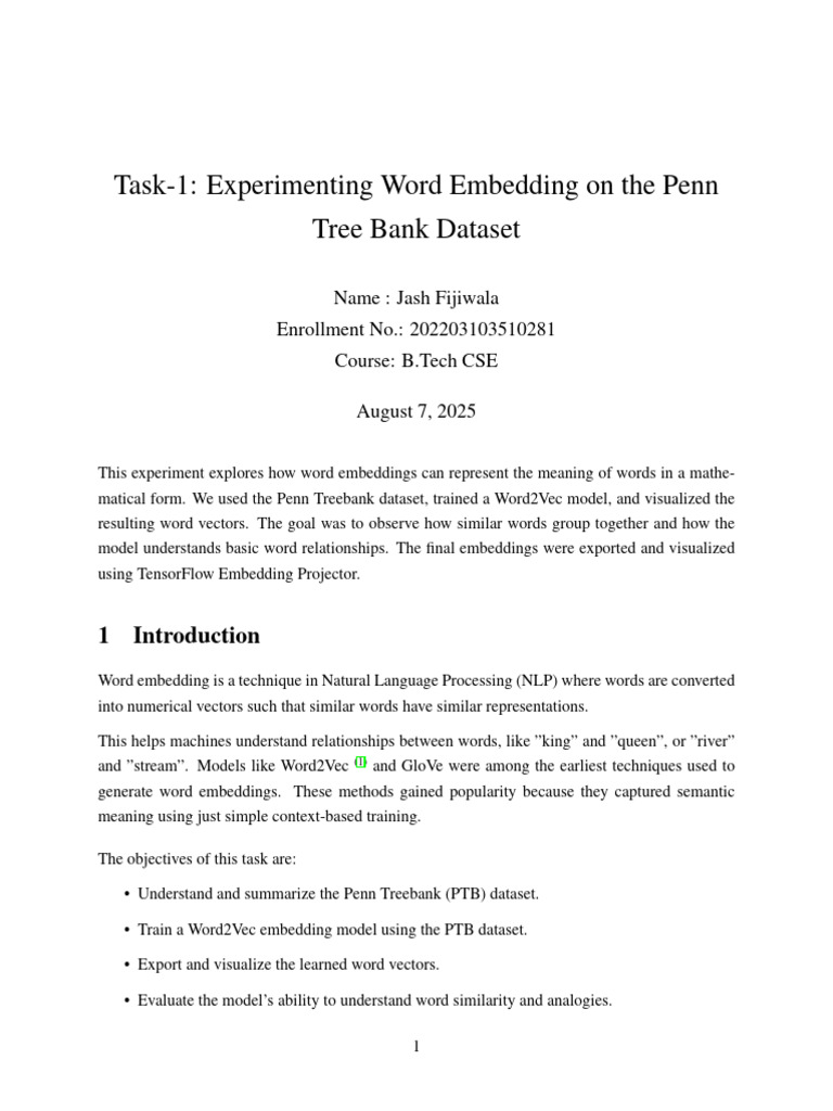 Word Embedding Analysis with PTB Dataset | PDF | Cognitive Science ...