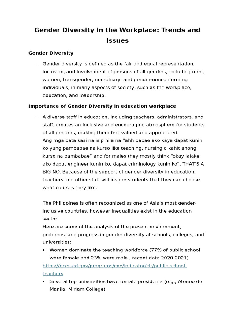 Gender Diversity in The Workplace | PDF