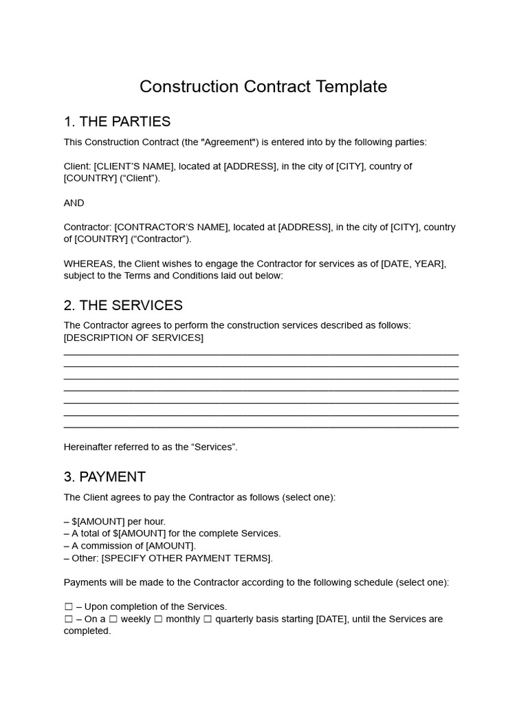 Construction Contract Template Guide | PDF | Employment | Business
