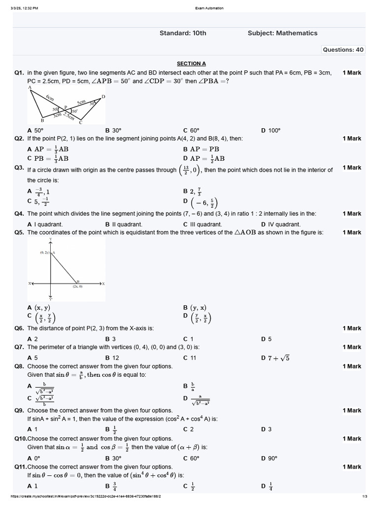 10th Grade Mathematics Exam Questions | PDF | Elementary Mathematics ...