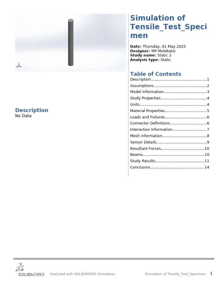 Tensile Test Specimen Simulation Analysis | PDF | Young's Modulus ...
