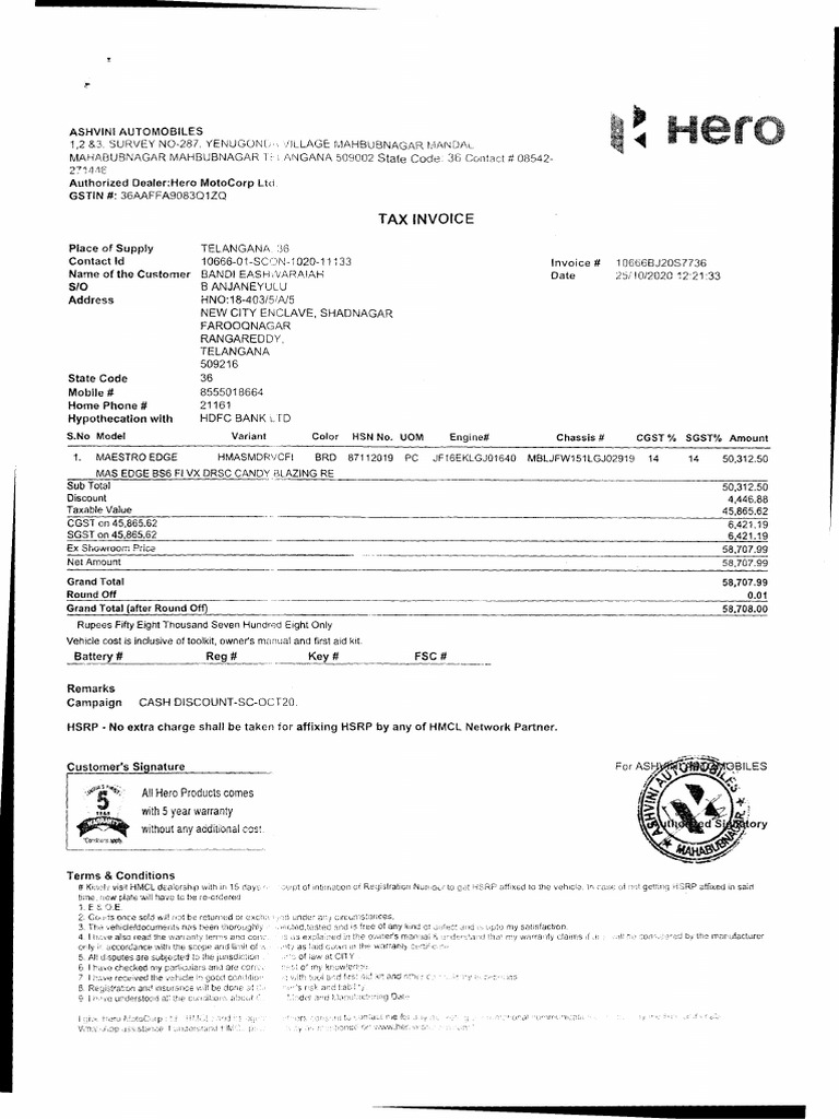 Hero Maestro Edge Invoice Details | PDF | Insurance | Liability Insurance