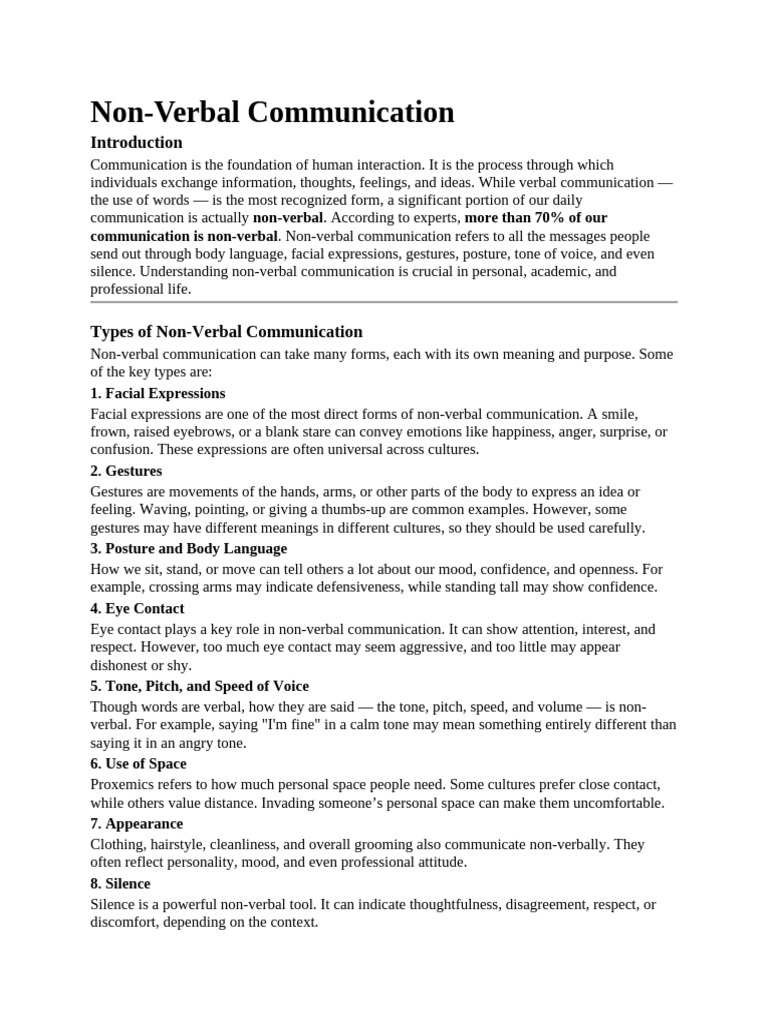 Non-Verbal Communication Assignment Guide | PDF | Nonverbal ...