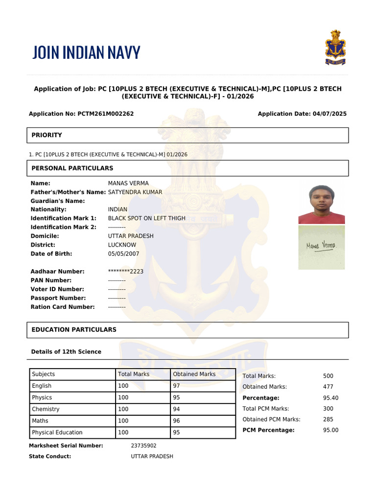 Indian Navy BTech Application 2026 | PDF