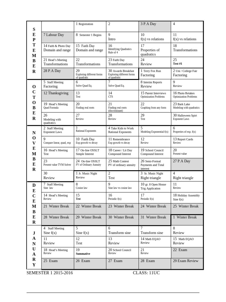 11UC Calendar Fall 2015 | PDF | Exponential Function | Quadratic Equation