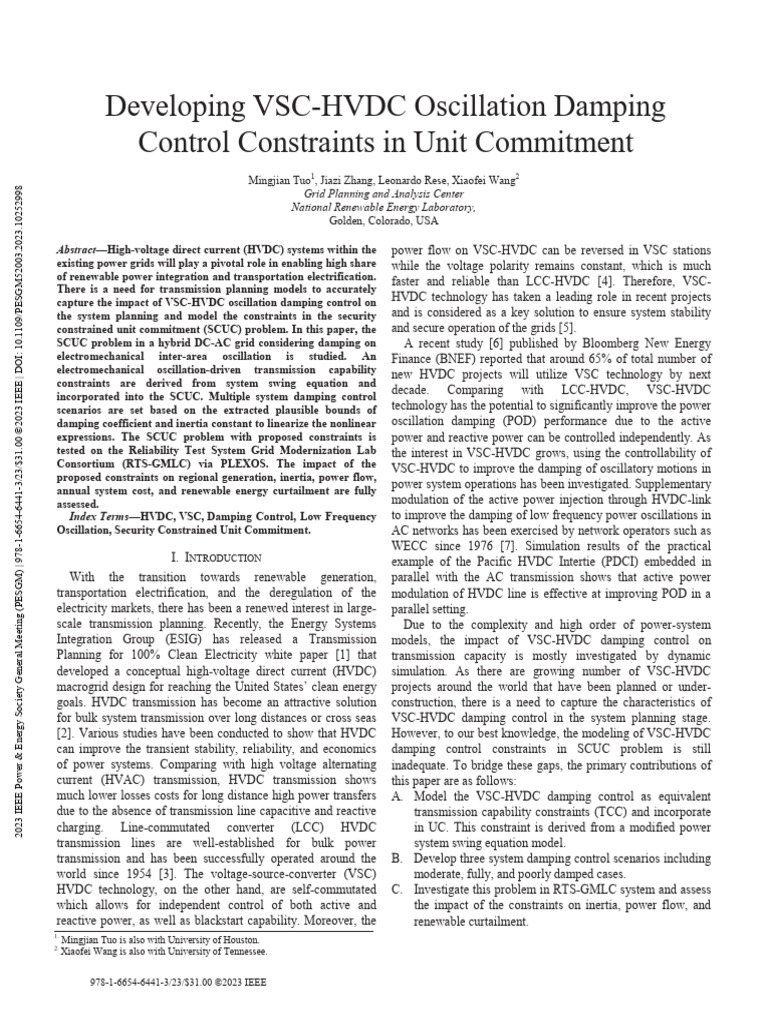 Developing VSC-HVDC Oscillation Damping Control Constraints in Unit ...
