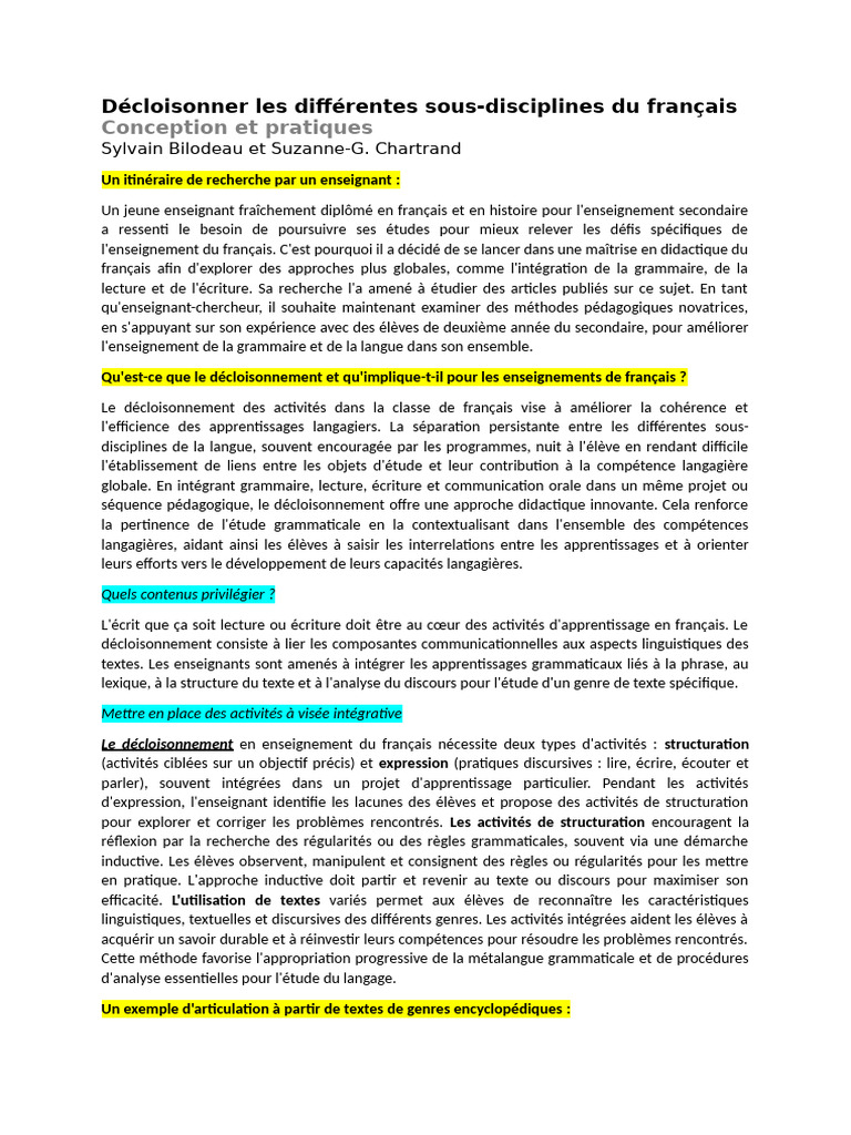 Décloisonnement en enseignement du français | PDF | Phrase | Apprentissage