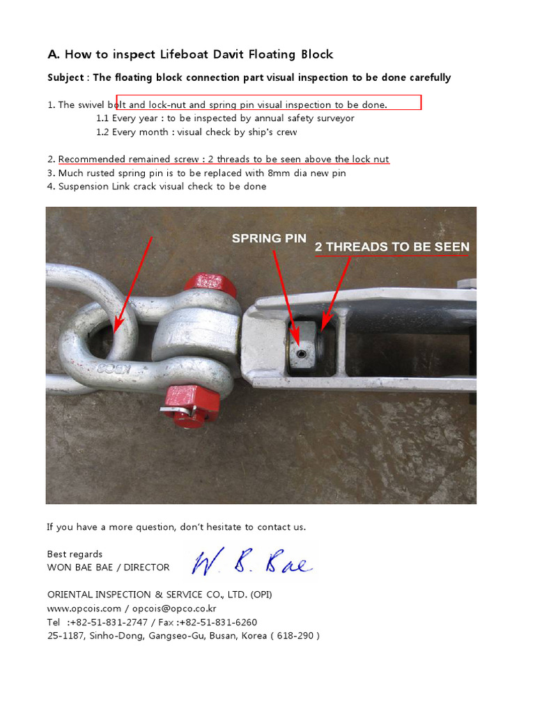 Lifeboat Davit Floating Block Inspection Guide | PDF