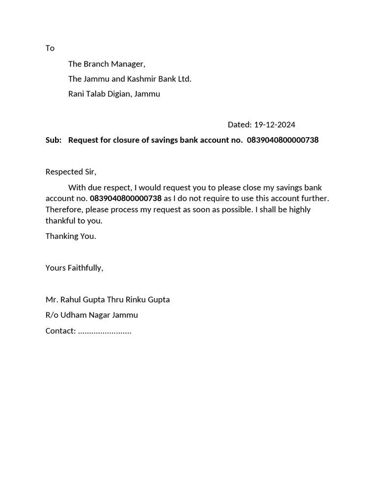 Bank Account Closure | PDF