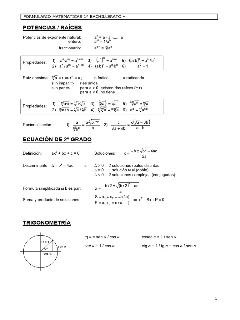 Formulario Matemáticas I Bach | PDF | Álgebra | Matemáticas