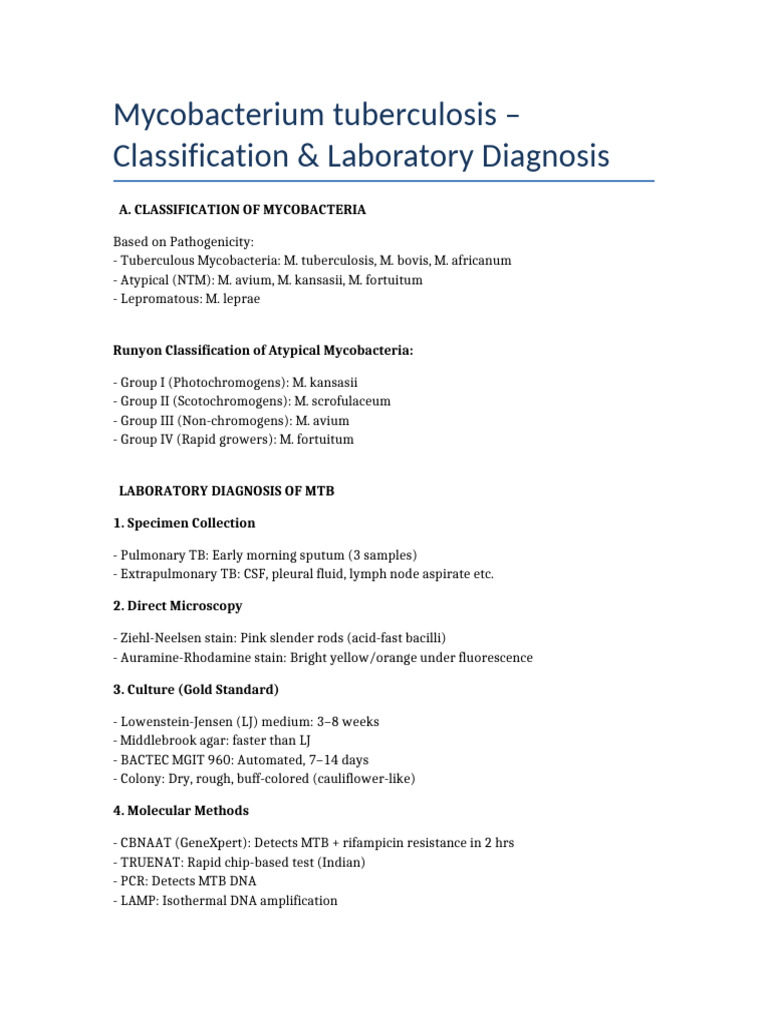 Mycobacterium Tuberculosis Classification | PDF