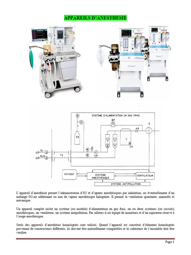 Appareils d'Anesthsie et Fonctionnement | PDF | Anesthsie | Protoxyde  d'azote