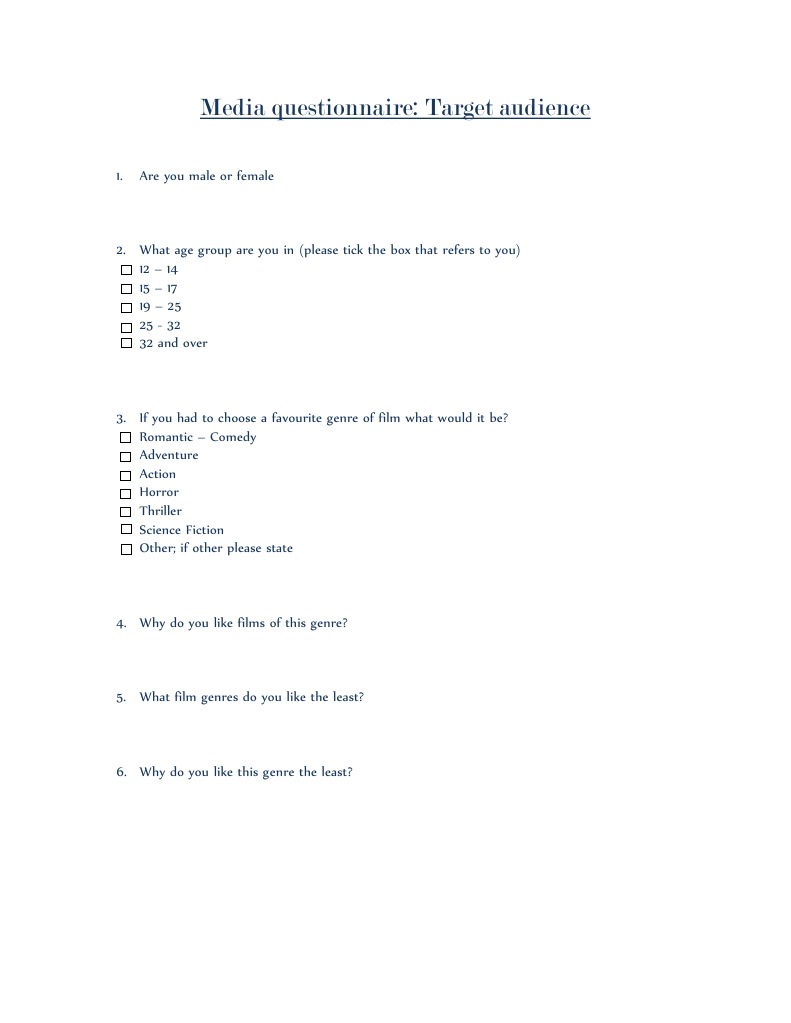 Media Questionnaire for Audience Insights | PDF