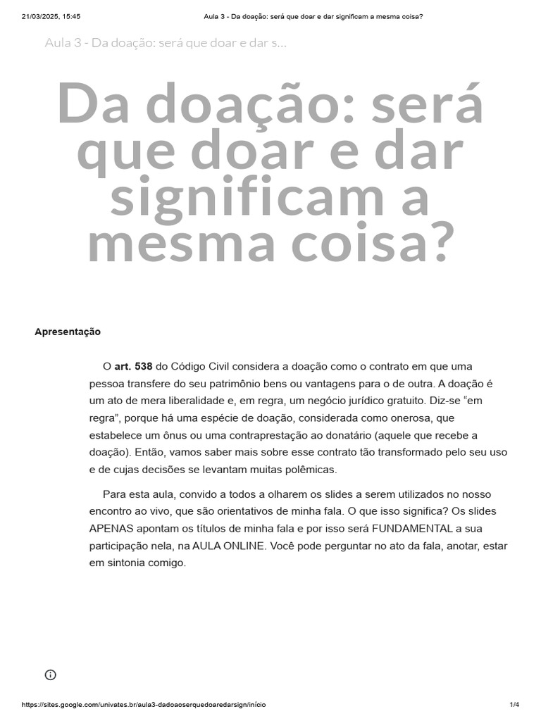 Aula 3 - Da Doação - Será Que Doar e Dar Significam A Mesma Coisa | PDF ...