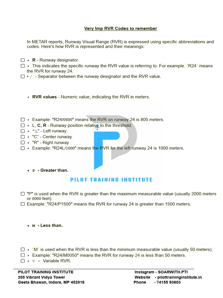 RVR CODES For Metar & TAF | PDF