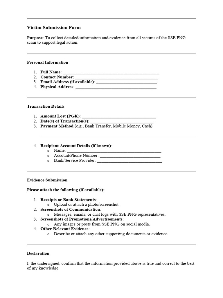 SSE PNG Scam Victim Submission Form | PDF