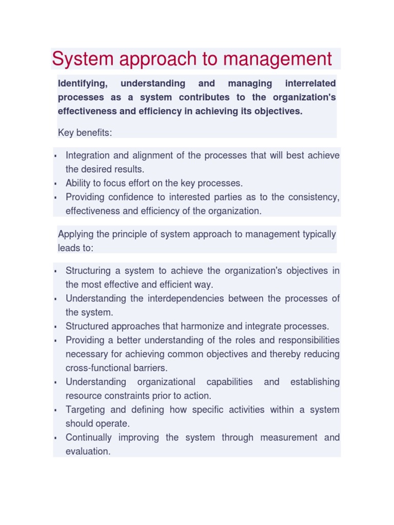 System Approach to Management Principles | PDF | Class (Computer ...
