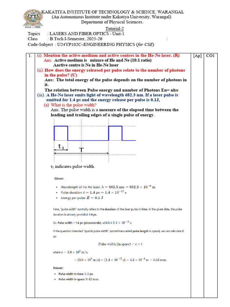 Engineering Physics: Lasers & Fiber Optics | PDF | Optical Fiber | Laser