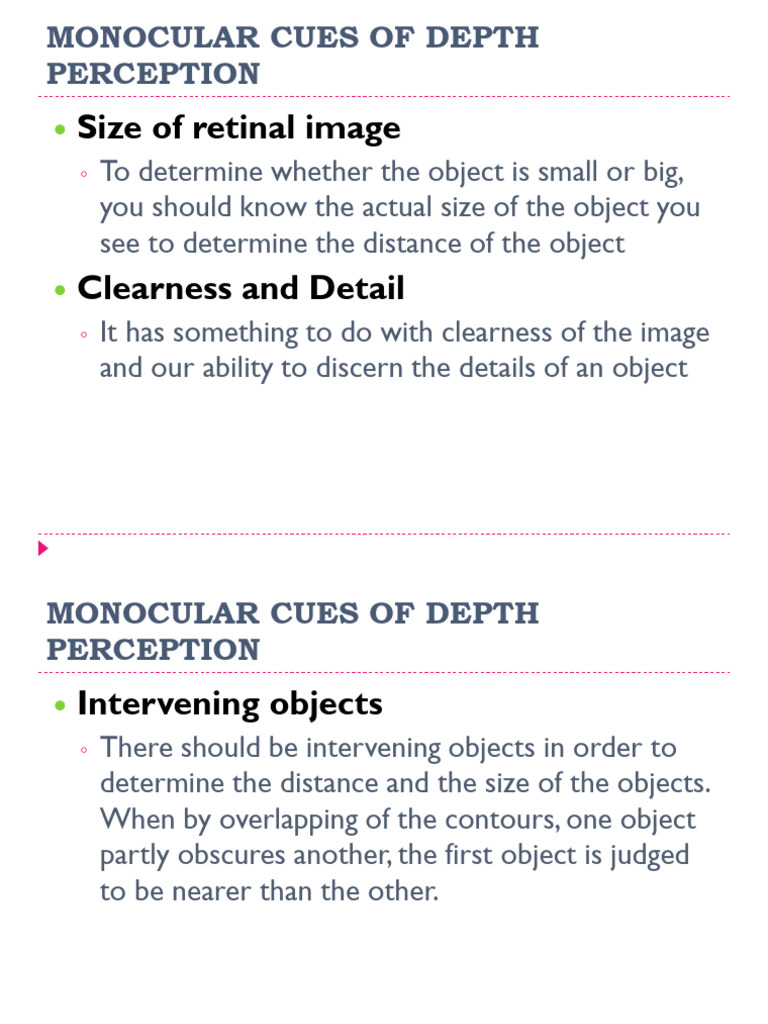 Monocular Cues of Depth Perception Part 2 | PDF | Vision | Senses