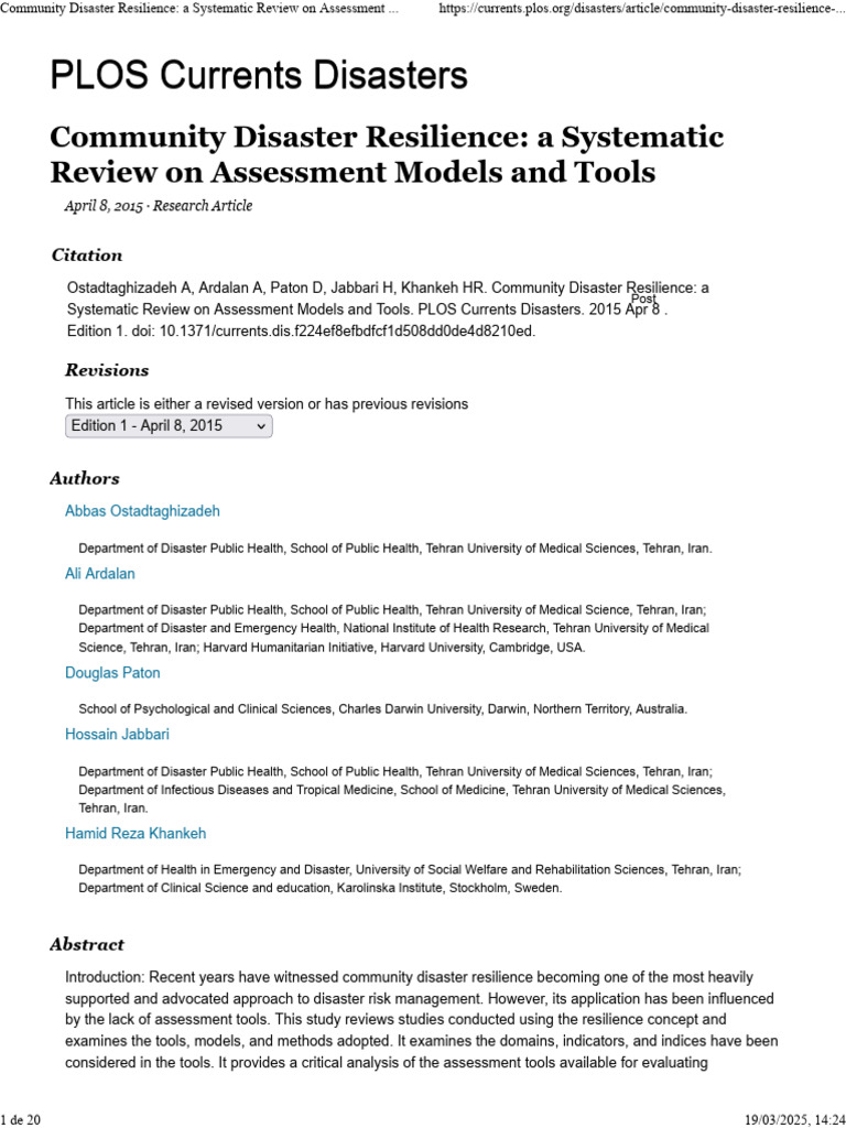 Community Disaster Resilience Assessment Tools | PDF | Psychological ...