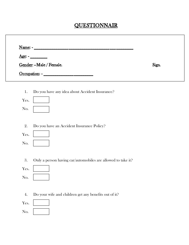 Accident Insurance Questionnaire Survey | PDF
