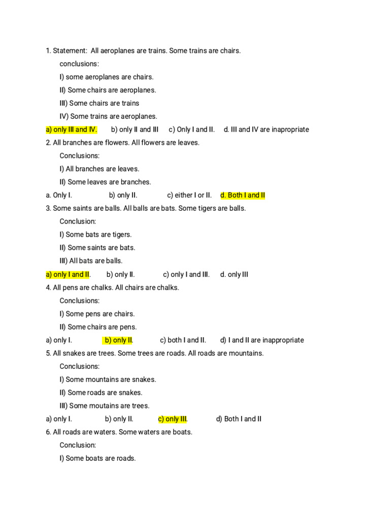 Logical Deduction Exercises and Conclusions | PDF