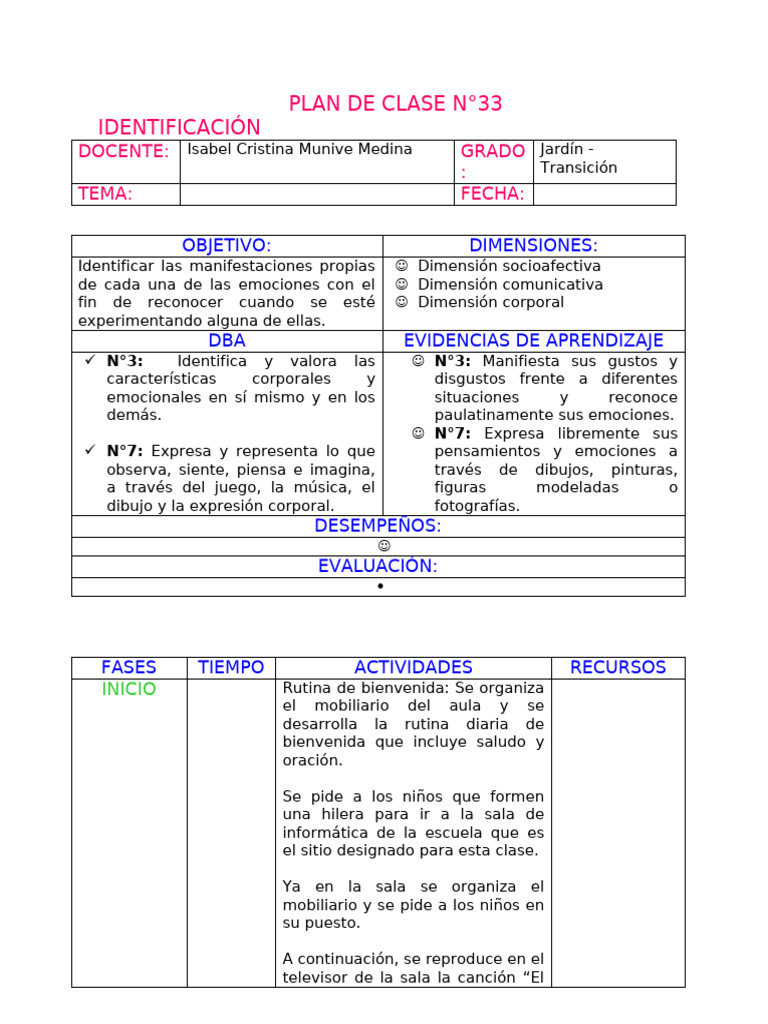 Plan de Clase N°33 - Emociones | PDF | Las emociones | Cognición