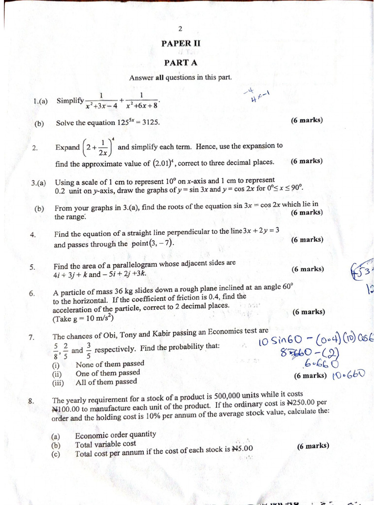 Further Mathematics Neco 2025 | PDF