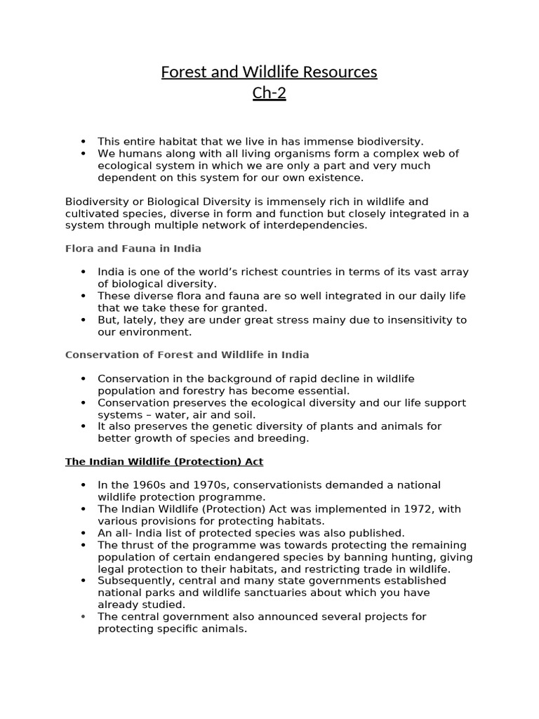 Conservation of India's Forests and Wildlife | PDF | Biodiversity ...