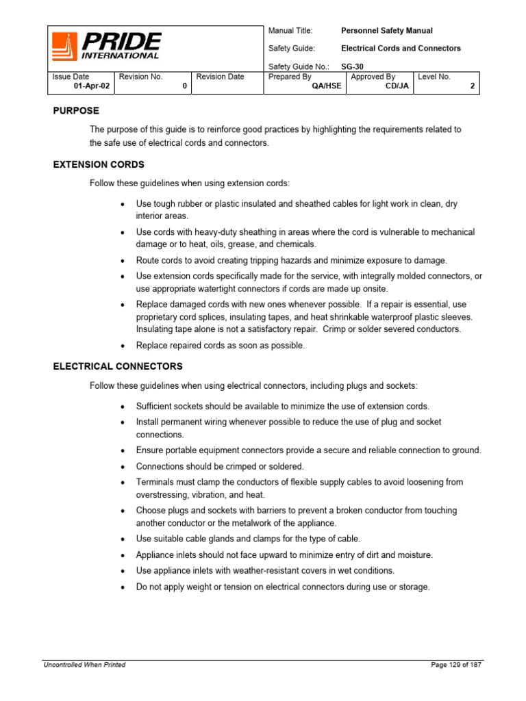 Electrical Safety Guidelines for Cords | PDF | Electrical Connector ...