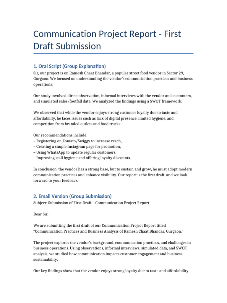 Ramesh Chaat Bhandar Communication Report | PDF